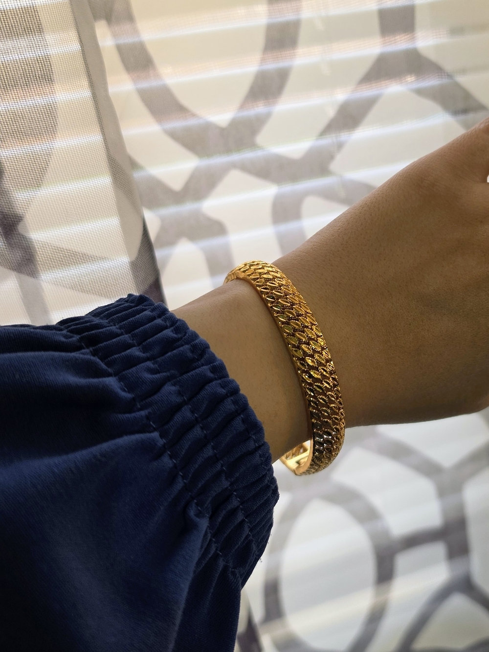 21k Gold Plated Gold Textured Cuff Bracelet - Women Jewelry
